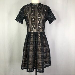 Forever 21 floral lace fit and flare dress black cream retro S